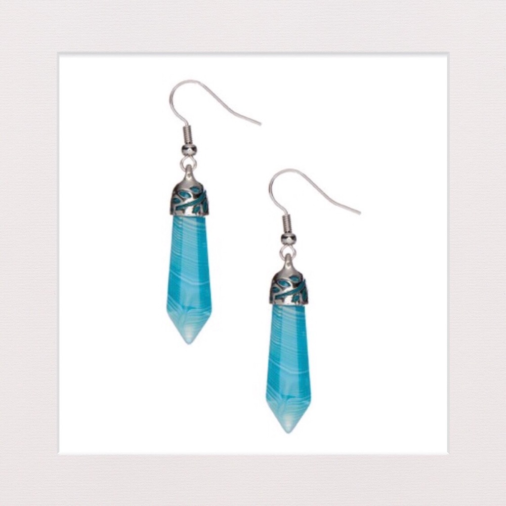 🔴 3 for $25 | Blue Agate/Silvertone Drop Earrings